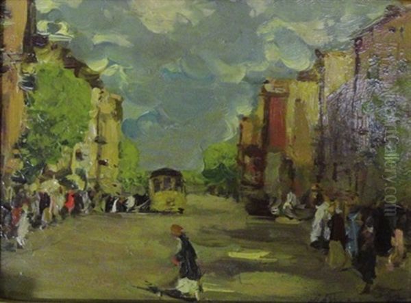 Rue Animee Oil Painting by Leonard (Leonid) Viktorovich Turzhansky