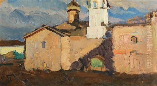 Monastery On A Lake Oil Painting by Leonard (Leonid) Viktorovich Turzhansky