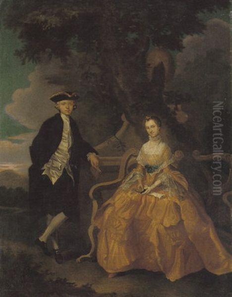 Portrait Of Richard Burney Of Barborne Lodge And His Wife In A Landscape Oil Painting by Carl Marcus Tuscher