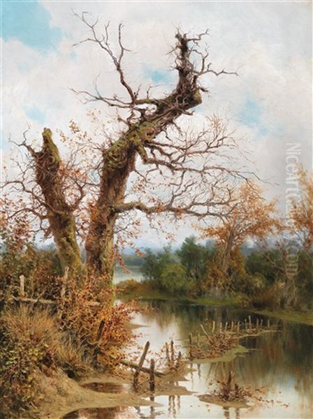 Old Tree By The Stream Oil Painting by Ramon Tusquets Maignon