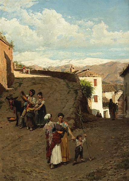 The Orange Sellers Oil Painting by Ramon Tusquets Maignon