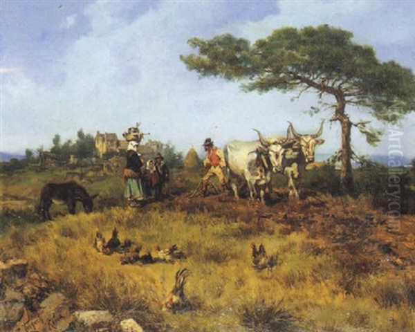 Campesinos En La Campina Romana Oil Painting by Ramon Tusquets Maignon