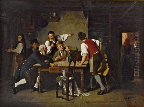 Die Uberraschten Spieler Oil Painting by Johann Baptist Tuttine