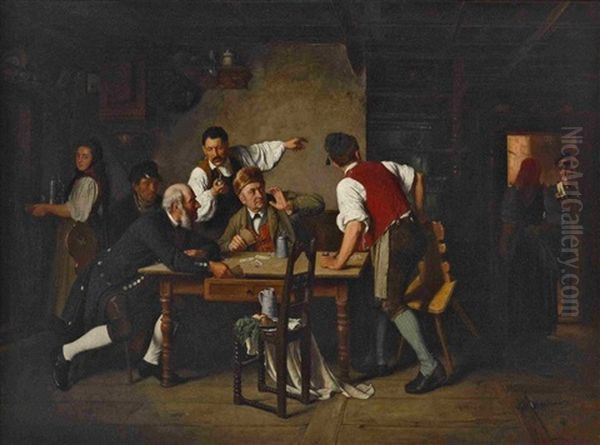 Die Uberraschten Spieler Oil Painting by Johann Baptist Tuttine