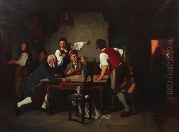 Die Uberraschten Spieler Oil Painting by Johann Baptist Tuttine