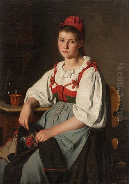 Junge Bauerin In Tracht by Johann Baptist Tuttine