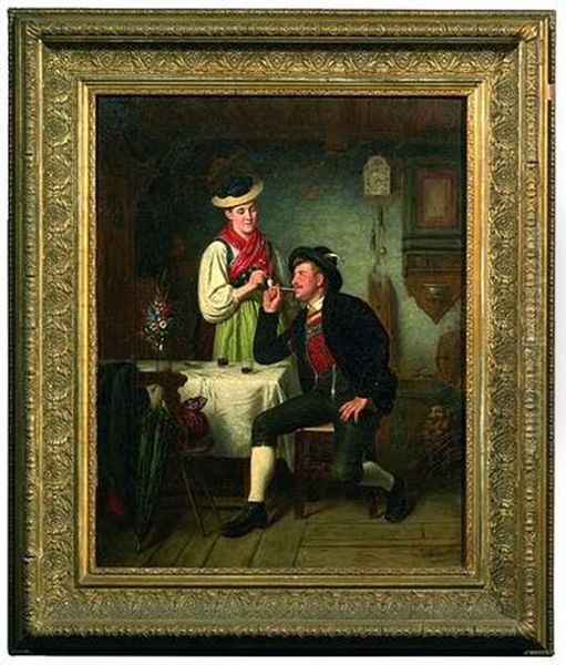 Bauerliches Interieur Im Schwarzwald Oil Painting by Johann Baptist Tuttine