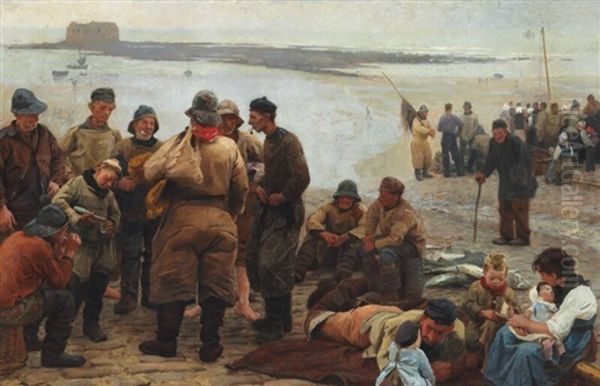 Homecoming From Fishing, Pas-de-calais Oil Painting by Laurits Regner Tuxen