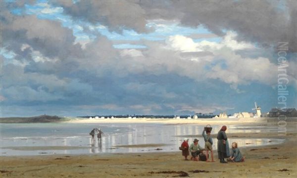 Low Tide In Brittany Oil Painting by Laurits Regner Tuxen