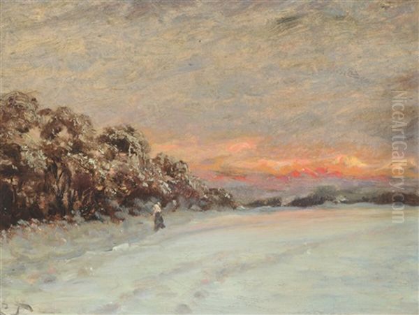 Winterscape At Sundown Oil Painting by Laurits Regner Tuxen