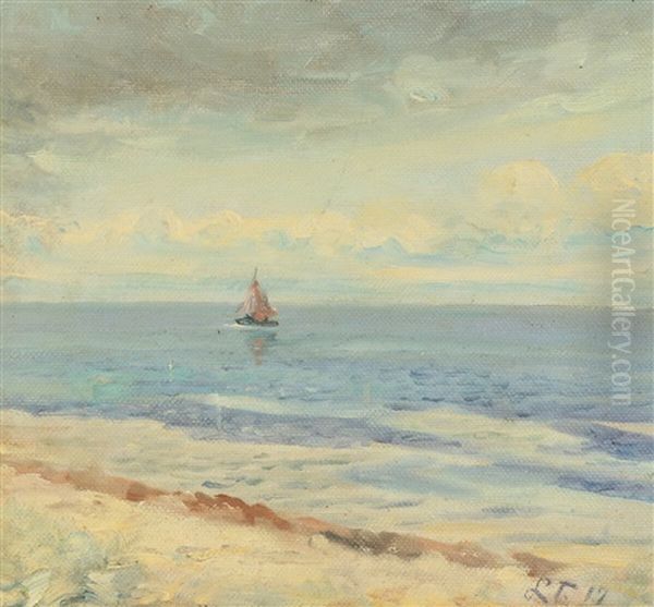 Fishing Boat Off The Coast Of Skagen Oil Painting by Laurits Regner Tuxen