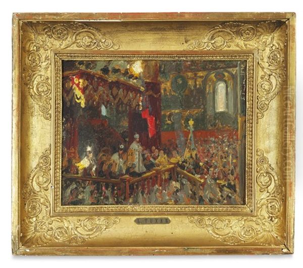 Tsar Nicholas Ii Of Russia's Coronation In The Uspenski Cathedral In Moscow May 26 1896 Oil Painting by Laurits Regner Tuxen