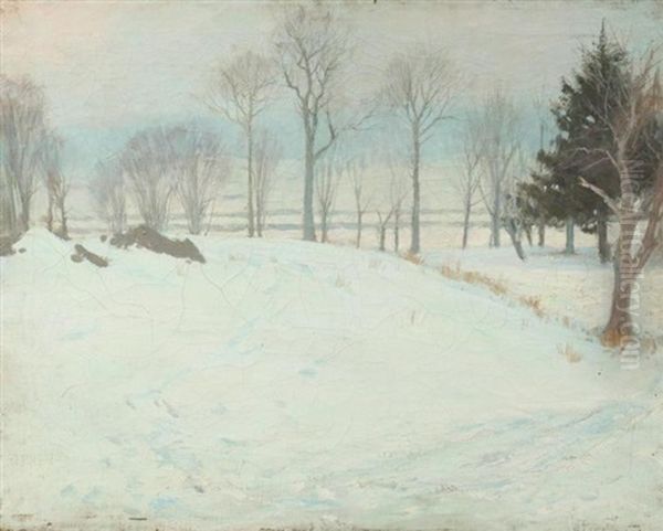 Snow Scene Near Greenwich, Connecticut, Fairfield, County Oil Painting by John Henry Twachtman