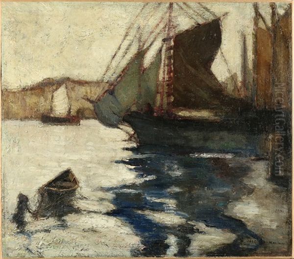 Harbor With Boats Oil Painting by John Henry Twachtman