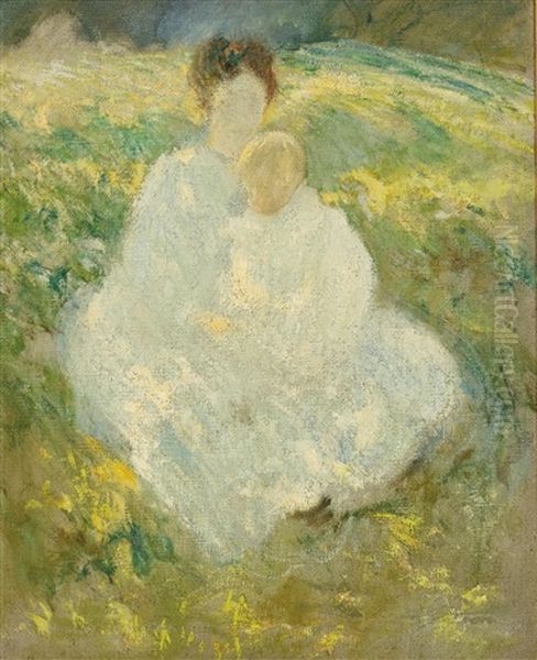 Portrait Of Mrs. Twachtman And Her Son Godfrey Oil Painting by John Henry Twachtman