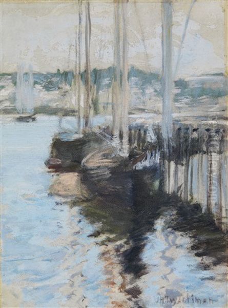 Boats In Harbor Oil Painting by John Henry Twachtman