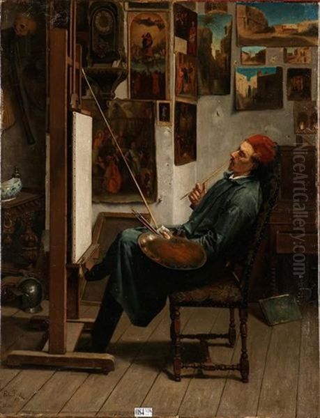 Le Peintre Dans Son Atelier Oil Painting by Edward Tyck