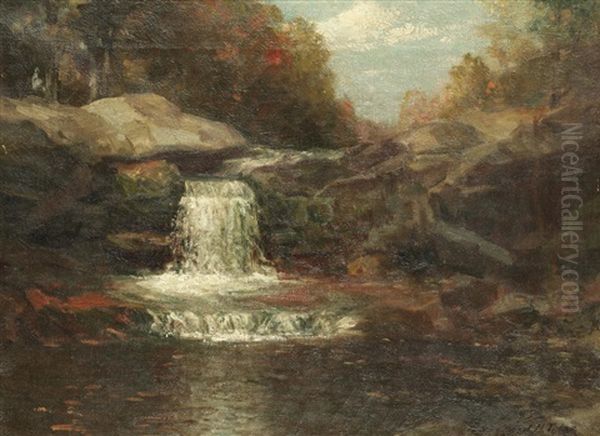 A Catskill Mountain Waterfall, New York Oil Painting by Bayard Henry Tyler