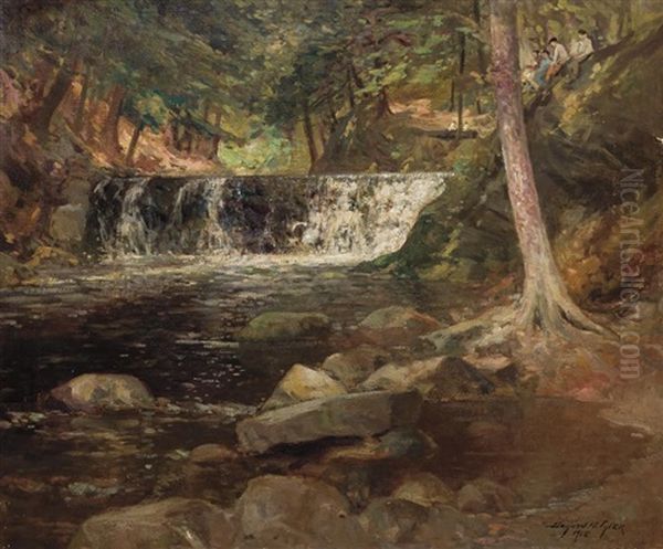 Forest Interior With Stream And Waterfall Oil Painting by Bayard Henry Tyler