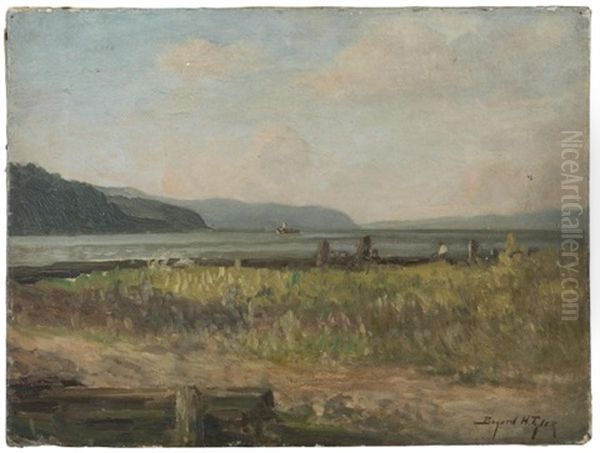 View Of The Hudson River With Lighthouse, Tappan Zee Area Oil Painting by Bayard Henry Tyler