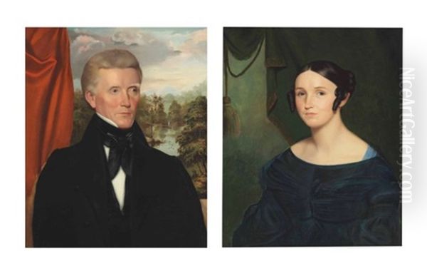 A Pair Of Portraits Of Mr. And Mrs. Jesse Olney Oil Painting by George Washington Tyler