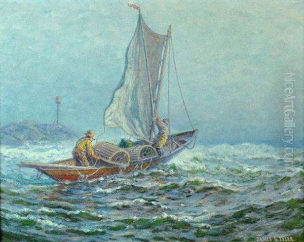 Two Fisherman Setting Traps At The Point Light Oil Painting by James Gale Tyler