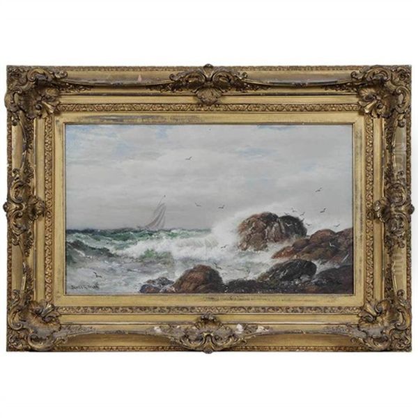 Rocky Coast With Distant Yacht Oil Painting by James Gale Tyler