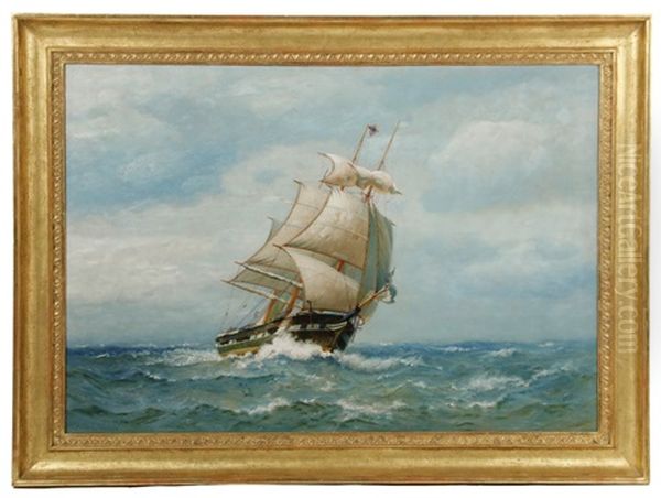 Sailing Ship In Heavy Seas Oil Painting by James Gale Tyler