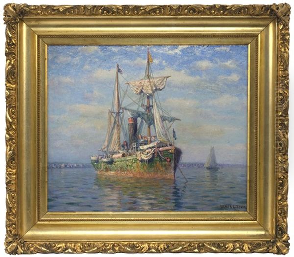 A Moored Steam/sail Vessel Oil Painting by James Gale Tyler