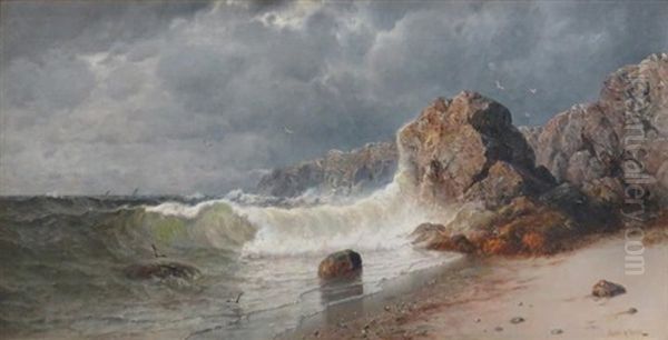 Waves Crashing Onto A Rocky Shore by James Gale Tyler