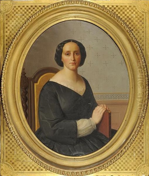 Portrait D'une Belle Jeune Femme Assise Tenant Un Livre Oil Painting by Gabriel Tyr