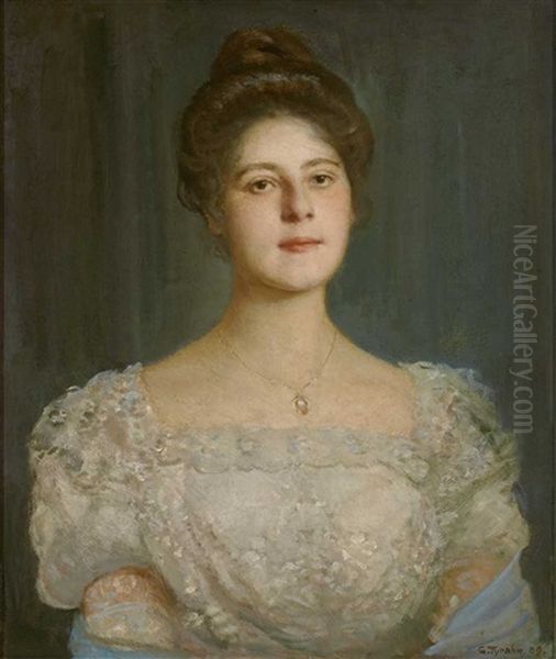 Portrait Einer Jungen Dame Im Weisen Spitzenkleid Oil Painting by Georg Tyrahn