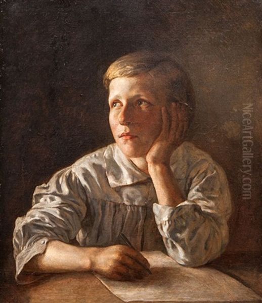 Boy At A Table Oil Painting by Alexei Vassileivich Tyranoviev