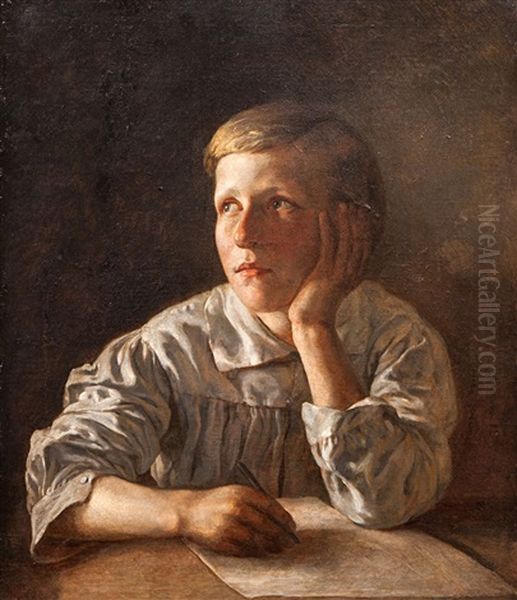 Boy At A Table Oil Painting by Alexei Vassileivich Tyranoviev