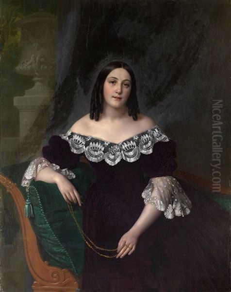 Portrait Of An Italian Lady Oil Painting by Alexei Vassileivich Tyranoviev