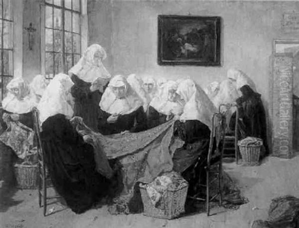 Nuns Sewing Oil Painting by Louis (Lodewijk) Tytgat