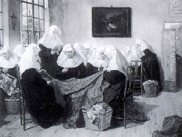 Nuns Sewing Oil Painting by Louis (Lodewijk) Tytgat