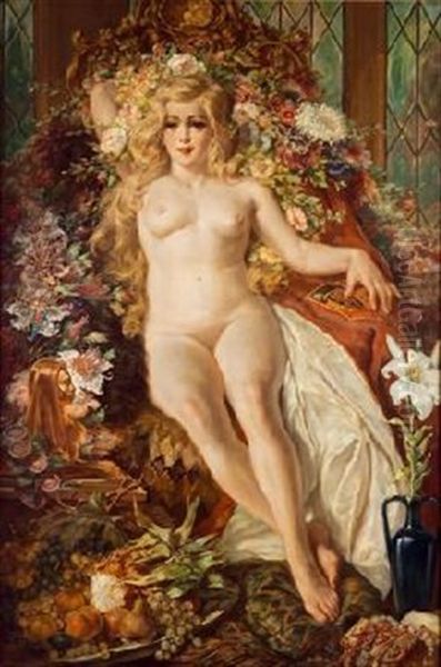 Desnudo Con Bodegon De Frutas Oil Painting by Medard Tytgat