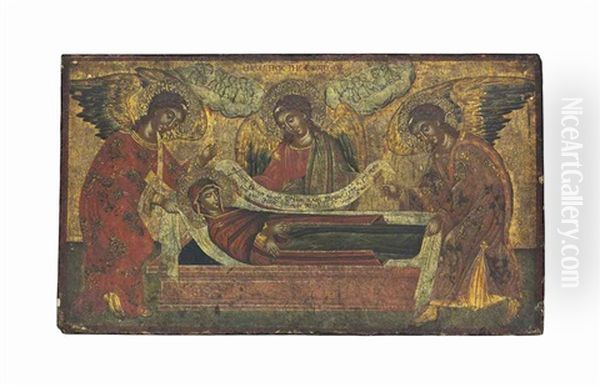 The Dormition Of The Mother Of God Oil Painting by Emmanuel Tzanes