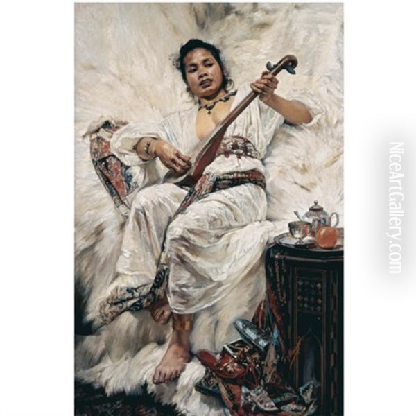 The Mandolin Player Oil Painting by Jean C. Ubaghs