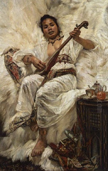 The Mandolin Player Oil Painting by Jean C. Ubaghs