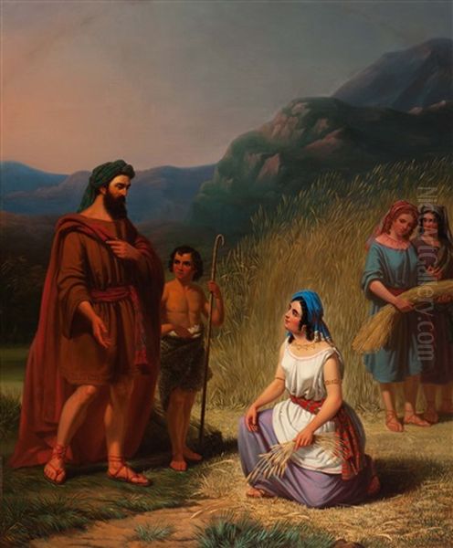 Ruth And Boaz Oil Painting by Jan Braet von Ueberfeldt