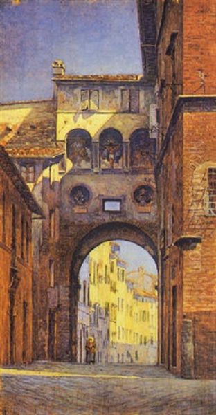 Scorcio Di Siena Oil Painting by Romolo Ubertalli