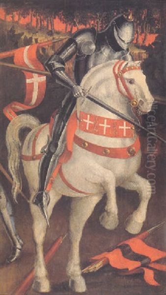 A Knight In Armor On A Grey Horse Oil Painting by Paolo Uccello