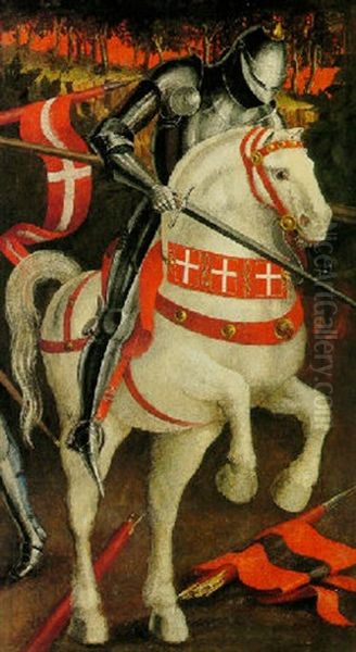 A Knight In Armor On A White Horse Oil Painting by Paolo Uccello