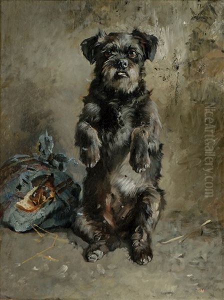 Tiggende Schnauzer Oil Painting by Karl Kristian Uchermann