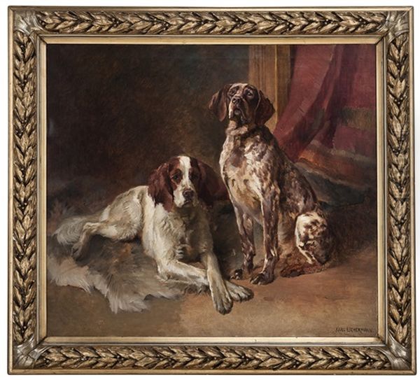 Two Dogs Oil Painting by Karl Kristian Uchermann