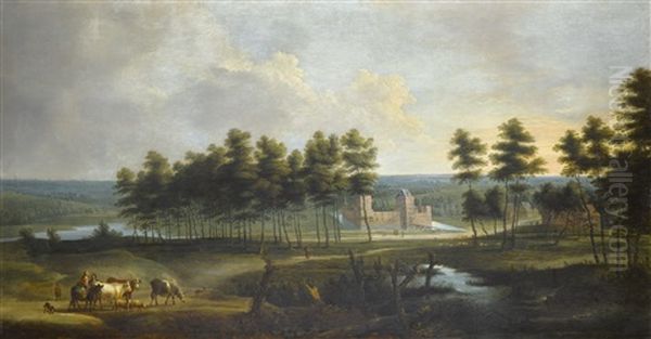 An Extensive Landscape With A View Of The Chateau De Male Oil Painting by Lucas Van Uden