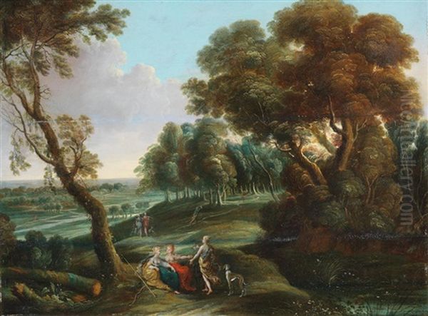 Elegant Figures Resting In A Landscape Oil Painting by Lucas Van Uden