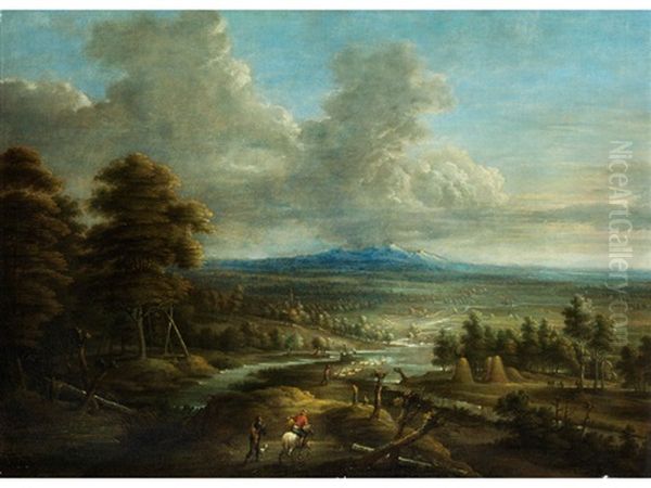 Flandrische Landschaft Mit Hoher Baumgruppe Und Figurenstaffage Oil Painting by Lucas Van Uden